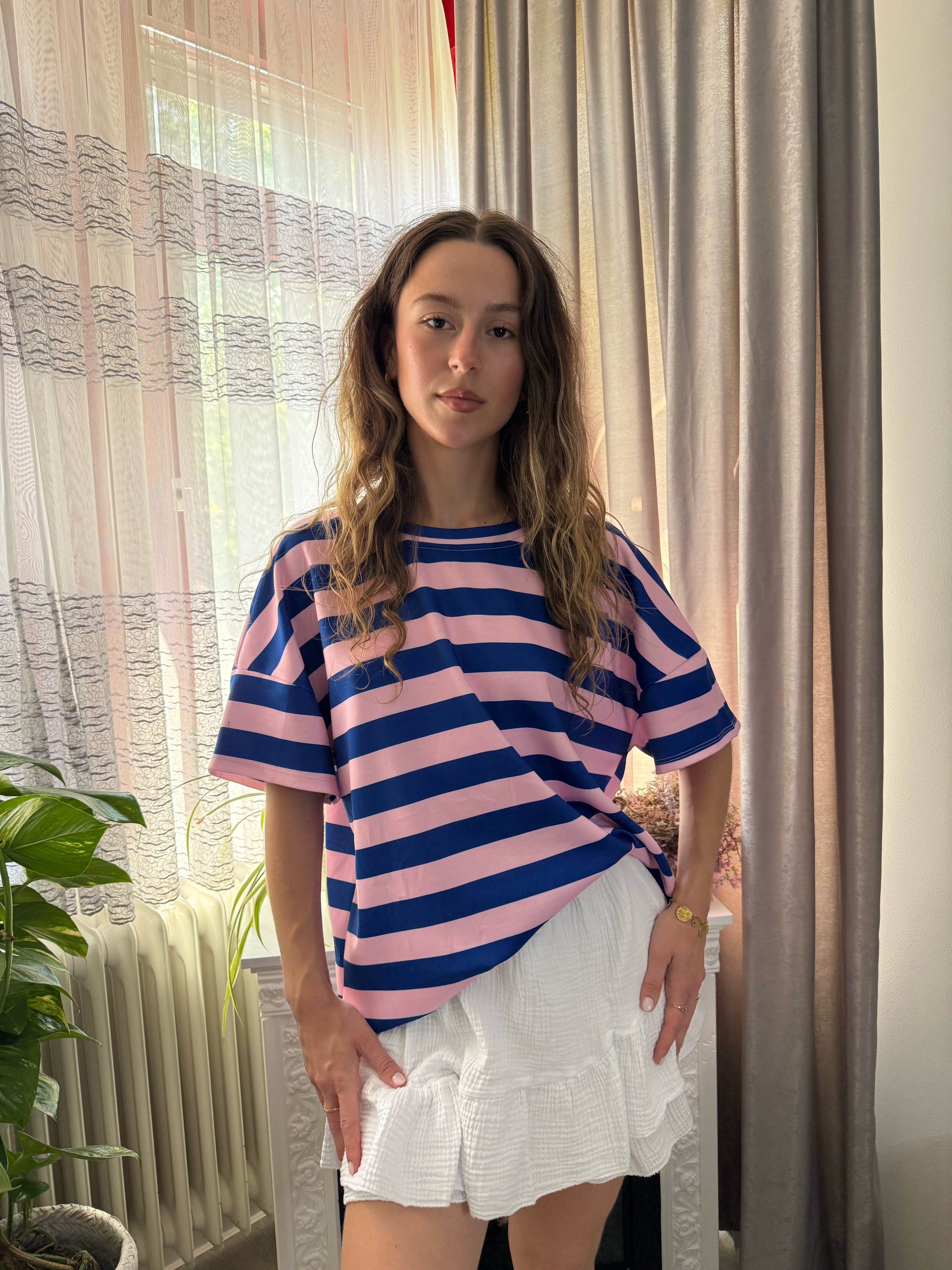 MIA SHIRT - Blue Blush Stripes